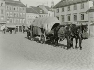 Bautzen, Kornmarkt, Planwagen mit Gespann