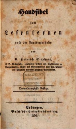 Handfibel zum Lesenlernen nach der Lautirmethode
