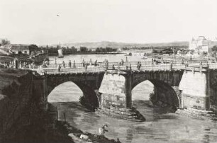 Dresden vom linken Elbufer oberhalb des Altstädter Brückenkopfes