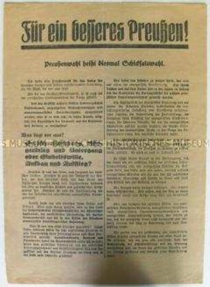 Propagandaflugblatt des christlich-sozialen Volksdienstes (Evangelische Bewegung) zur preußischen Landtagswahl 1932
