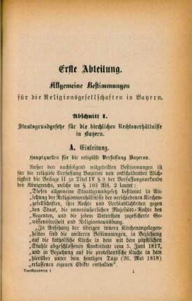 Abschnitt I. Staatsgrundlage für die kirchlichen Rechtsverhältnisse in Bayern
