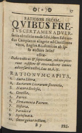 Rationes Decem. Quibus Fretus Certamen Adversariis ...
