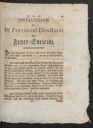 Instruction für die Provincial-Directores der Feuer-Societät.