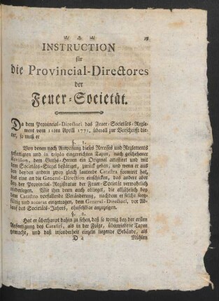 Instruction für die Provincial-Directores der Feuer-Societät.
