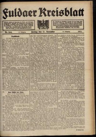 Erste Ausgabe vom Freitag, den 17. November 1911.
