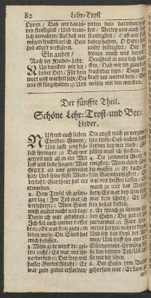 Der fünffte Theil. Schöne Lehr- Trost- und Bet-Lieder.