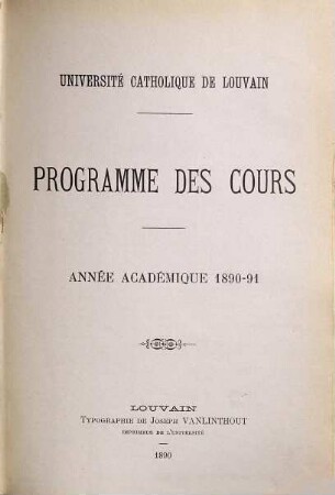 Programme des cours. 1890/91 (1890)