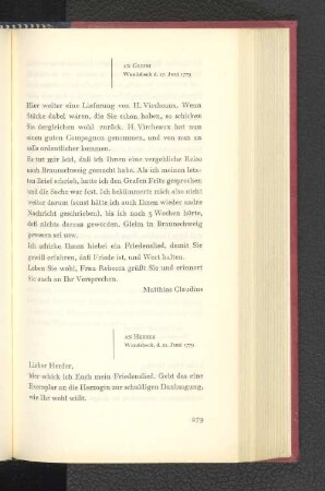An Gleim Wandsbeck, den 17. Juni 1779