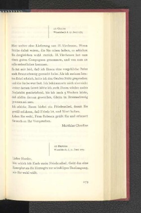 An Gleim Wandsbeck, den 17. Juni 1779