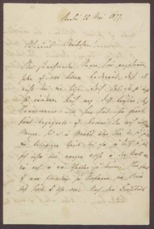 Schreiben von Moritz Ellstätter, Berlin, an seine Frau Marie: - Reisebericht - Kontakt zu [Louis Frédéric Jacques] Ravené - Einladung von [Karl von] Hofmann - Besuche bei [Hans Freiherr von] Türckheim, [Karl von] Hofmann, Michaelis, Frau Höber, Dr. [Johanna] Veit u. a. - Reisepläne