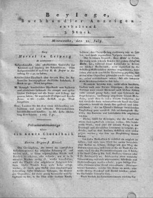 1802-07-21 : Beylage, Buchhändler Anzeigen enthaltend. 3. Stück.