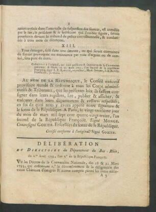 Délibération Du Directoire du Département du Bas-Rhin, du 1.er Avril 1793 ... ...