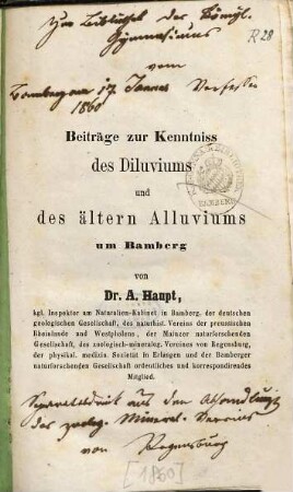 Beiträge zur Kenntniss des Diluviums und des ältern Alluviums um Bamberg