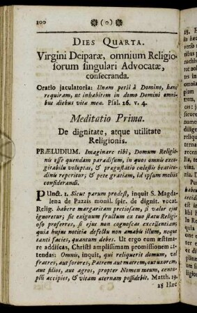 Dies Quarta. Virgini Deiparæ, omnium Religiosorum singulari Advocatæ, consecranda.