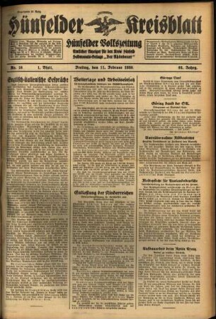 Erste Ausgabe vom Freitag, den 11. Februar 1938.