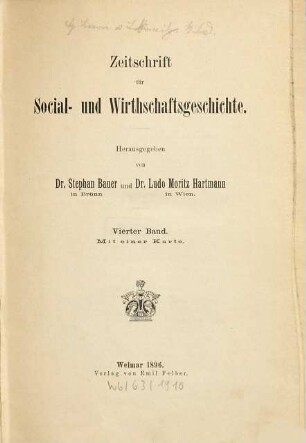 Zeitschrift für Social- und Wirthschaftsgeschichte. 4. 1896