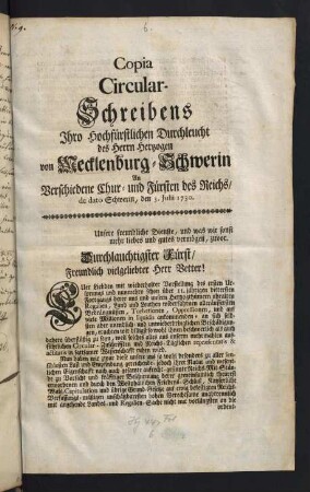 Copia Circular-Schreibens ...