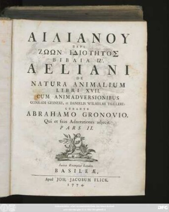 Ps. 2: Ailianu Peri Zōōn Idiotētos Biblia 17.