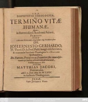 Disputatio Theologica, De Termino Vitae Humanae