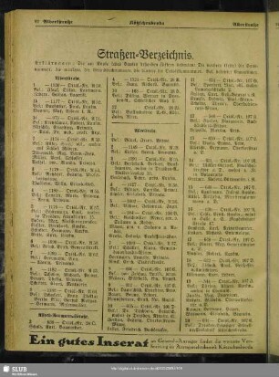 Häuserbuch : Straßen-Verzeichnis
