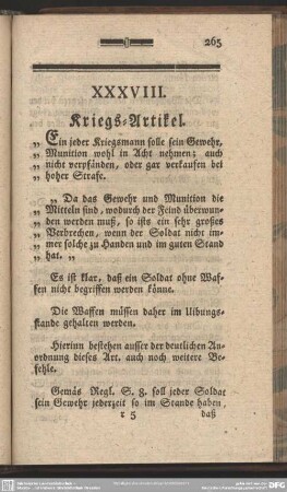 XXXVIII. Kriegs-Artikel