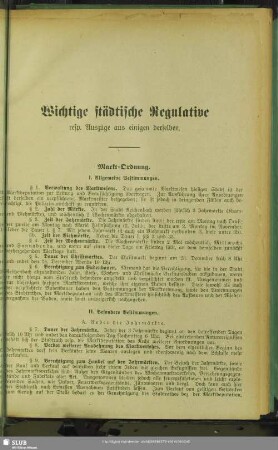Wichtige städtische Regulative