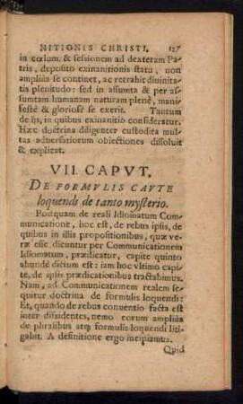 VII. Caput. De Formulis Caute loquendi de tanto mysterio.