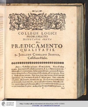 Collegii Logici Problematici. Disputatio sexta. De Praedicamento Qualitatis.
