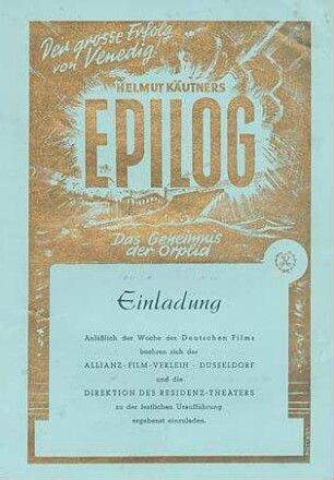 Einladung zur Erstaufführung von "Epilog" (1950)