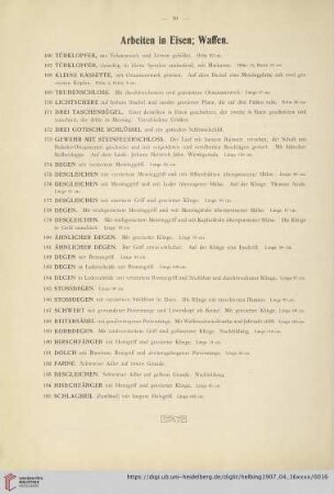 Arbeiten in Eisen; Waffen (Nr. 166-195)