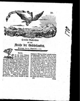 September, 1751. Neun und dreyßigstes Stück