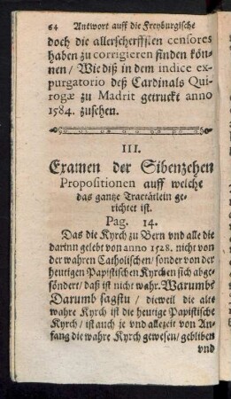 III. Examen der Sibenzehen Propositionen auff welche das gantze Tractätlein gerichtet ist.