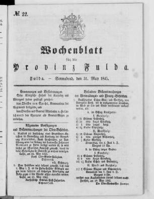 Nr. 22, Ausgabe vom 31. Mai 1845