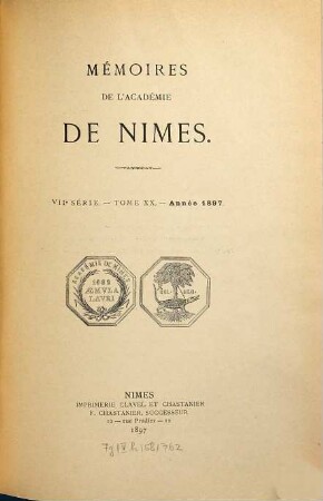 Mémoires de l'Académie de Nîmes. 20. 1897