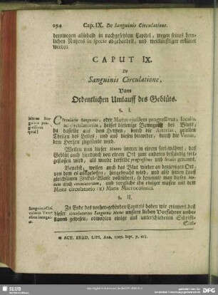 Caput IX. De Sanguinis Circulatione, Vom Ordentlichen Umlauff des Geblüts
