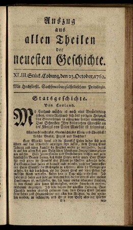 XLIII. Stück. Coburg, den 23. October, 1762.