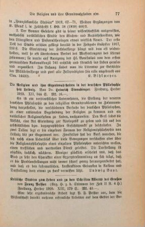 77 [Rezension] Straubinger, Heinrich, Die Religion und ihre Grundwahrheiten in der deutschen Philosophie seit Leibniz