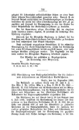 Einrichtung von Ruhegehaltskassen für Lehrer und Lehrerinnen an öffentlichen Volksschulen : [D. Oeffentliches Volksschulwesen]
