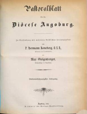 Pastoralblatt für die Diözese Augsburg. 27. 1884