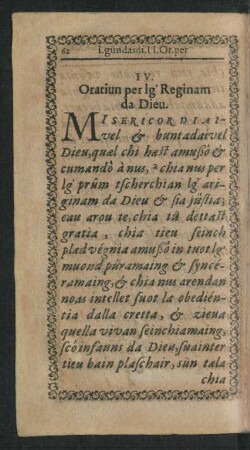 IV. Oratiun per lg' Reginam da Dieu.