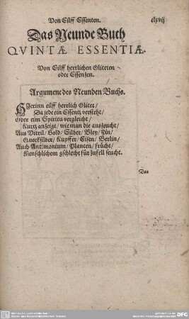 Das Neunde Buch QUINTAE ESSENTIAE. Von Eilff herrlichen Oliteten oder Essenzen.