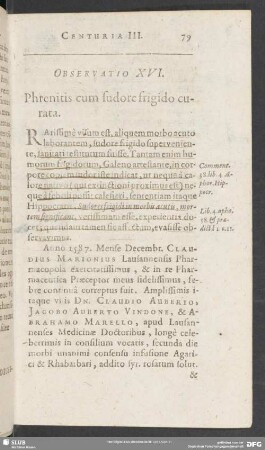 Observatio XVI. Phrenitis cum sudore frigido curata