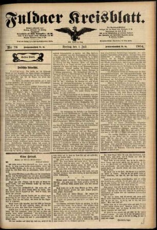 Erste Ausgabe vom Freitag, den 01. Juli 1904.