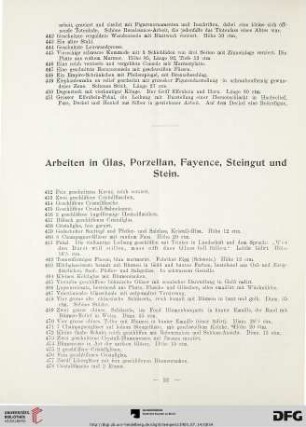 Arbeiten in Glas, Porzellan, Fayence, Steingut und Stein (Nr. 452-539)