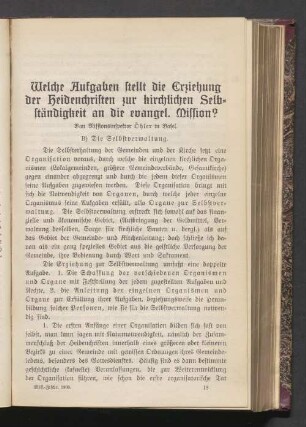 Welche Aufgaben stellt die Erziehung der Heidenchristen zur kirchlichen Selbständigkeit an die evangel. Mission?