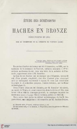 N.S. 16.1867: Étude des dimensions des haches en bronze découvertes en 1851 sur le territoire de la commune de Vauvert (Gard)
