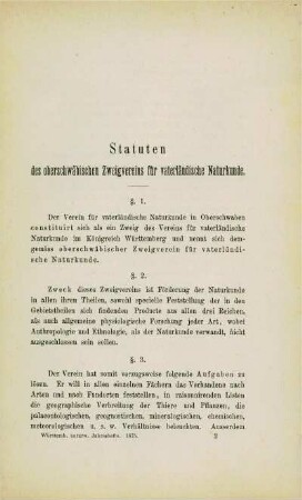 Statuten des oberschwäbischen Zweigvereins für vaterländische Naturkune
