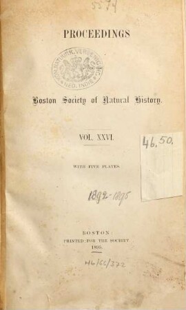 Proceedings of the Boston Society of Natural History, 26. 1895