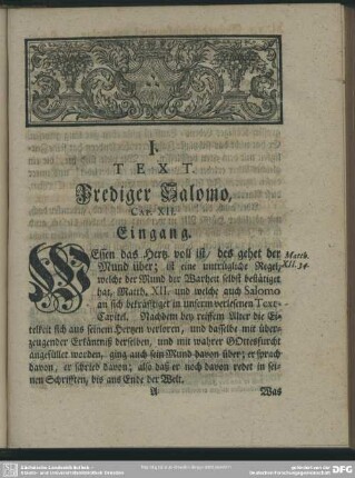 I. Text. Prediger Salomon, Capt. XII