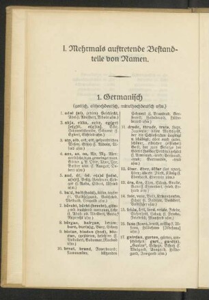I. Mehrmals auftretende Bestand- teile von Namen.